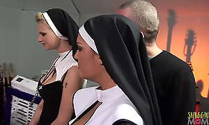 Team a few naughty nuns get surprised thither big hard cocks